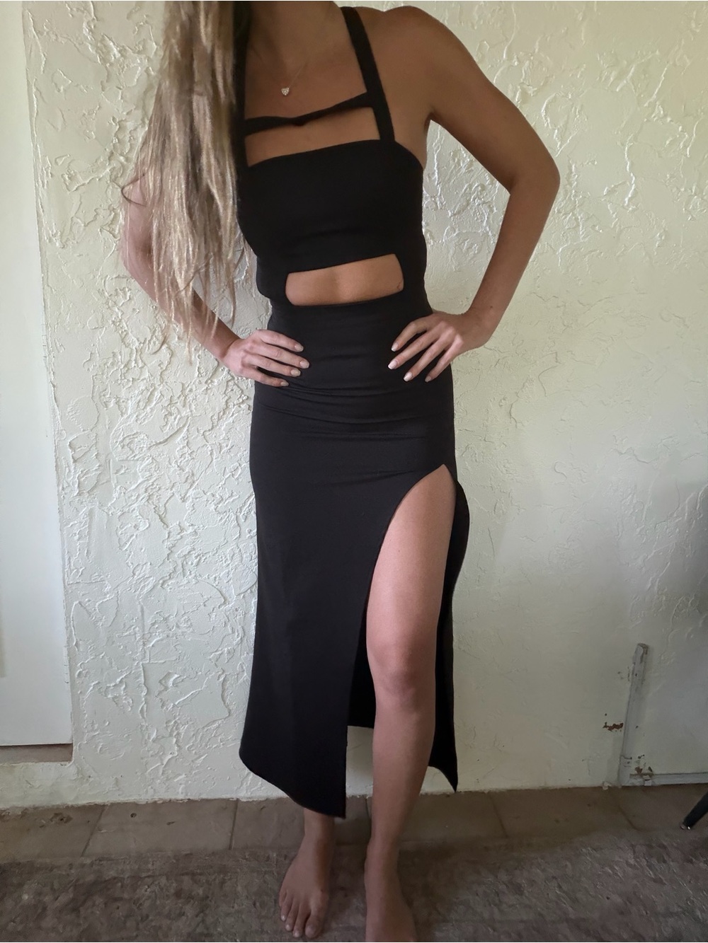 Sabo Skirt Black High-Slit Midi Skirt with Cutout Detail